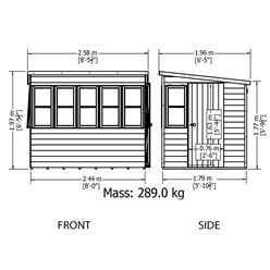 8ft X 6ft (1.83m X 2.39m) - Tongue And Groove - Pent Potting Shed - 2 Opening Windows - Single Door - 12mm Tongue And Groove Floor & Roof