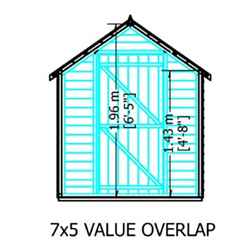 7ft X 5ft  (2.05m X 1.62m) - Super Value Overlap - Apex Wooden Garden Shed - Windowless - Single Door