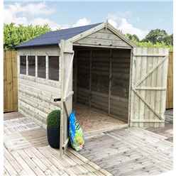 8ft X 6ft Premier Pressure Treated Tongue & Groove Apex Shed With 4 Windows + Higher Eaves & Ridge Height + Double Doors + Safety Toughened Glass - 12mm Tongue And Groove Walls, Floor And Roof