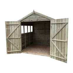 8ft X 6ft Premier Pressure Treated Tongue & Groove Apex Shed With 4 Windows + Higher Eaves & Ridge Height + Double Doors + Safety Toughened Glass - 12mm Tongue And Groove Walls, Floor And Roof