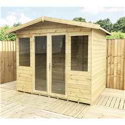 8ft X 6ft Pressure Treated Tongue & Groove Apex Summerhouse With Higher Eaves And Ridge Height + Overhang + Toughened Safety Glass + Euro Lock With Key + Super Strength Framing