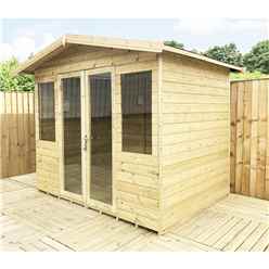 8ft X 6ft Pressure Treated Tongue & Groove Apex Summerhouse With Higher Eaves And Ridge Height + Overhang + Toughened Safety Glass + Euro Lock With Key + Super Strength Framing