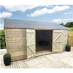 26ft X 13ft Windowless Reverse Premier Pressure Treated Tongue & Groove Apex Workshop + Higher Eaves & Ridge Height + Double Doors + Super Strength Framing