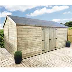 26ft X 13ft Windowless Reverse Premier Pressure Treated Tongue & Groove Apex Workshop + Higher Eaves & Ridge Height + Double Doors + Super Strength Framing