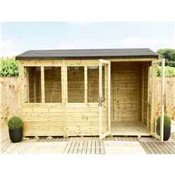 10ft X 6ft Reverse Pressure Treated Tongue & Groove Apex Summerhouse With Higher Eaves And Ridge Height + Toughened Safety Glass + Euro Lock With Key + Super Strength Framing