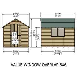 8ft X 6ft  (2.39m X 1.83m) - Super Value Overlap - Apex Wooden Garden Shed - 2 Windows - Single Door