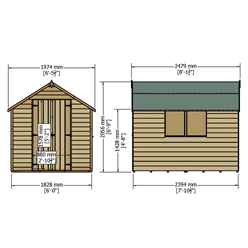 8ft X 6ft  (2.39m X 1.83m) - Super Value Overlap - Apex Wooden Garden Shed - 2 Windows - Double Doors