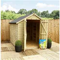 12ft X 8ft  Super Saver Pressure Treated Tongue & Groove Apex Shed + Double Doors + Low Eaves + 4 Windows