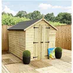 12ft X 8ft  Super Saver Pressure Treated Tongue & Groove Apex Shed + Double Doors + Low Eaves + 4 Windows