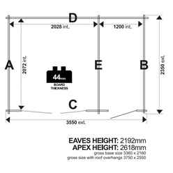 12ft X 8ft Storage 44mm Log Cabin (19mm Tongue And Groove Floor And Roof) (3550x2350)