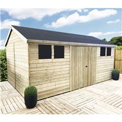 15ft X 8ft Reverse Premier Pressure Treated T&g Apex Workshop + 6 Windows + Higher Eaves & Ridge Height + Double Doors (12mm T&g Walls, Floor & Roof) + Safety Toughened Glass + Super Strength Framing