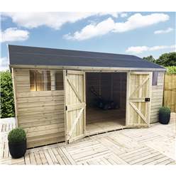 14ft X 15ft Reverse Premier Pressure Treated T&g Apex Workshop + 6 Windows + Higher Eaves & Ridge Height + Double Doors (12mm T&g Walls, Floor & Roof) + Safety Toughened Glass + Super Strength