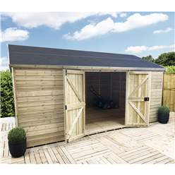13ft X 12ft Windowless Reverse Premier Pressure Treated Tongue & Groove Apex Workshop + Higher Eaves & Ridge Height + Double Doors (12mm Tongue & Groove Walls, Floor & Roof) + Super Strength Framing