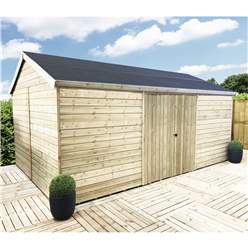 20ft X 12ft Windowless Reverse Premier Pressure Treated Tongue & Groove Apex Workshop + Higher Eaves & Ridge Height + Double Doors (12mm Tongue & Groove Walls, Floor & Roof) + Super Strength Framing