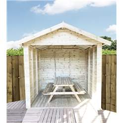 8ft X 7ft Premium Outside Dining Shelter / Smoking Shelter - Pressure Treated Tongue And Groove Apex - Includes 6ft Picnic Bench