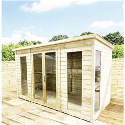 11ft X 5ft Pent Pressure Treated Tongue & Groove Pent Summerhouse With Higher Eaves And Ridge Height Toughened Safety Glass + Euro Lock With Key + Super Strength Framing