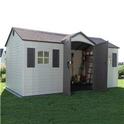15ft X 8ft Life Plus Single Entrance Plastic Apex Shed With Plastic Floor + 2 Windows (4.57m X 2.43m)
