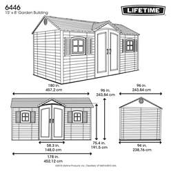 15ft X 8ft Life Plus Single Entrance Plastic Apex Shed With Plastic Floor + 2 Windows (4.57m X 2.43m)