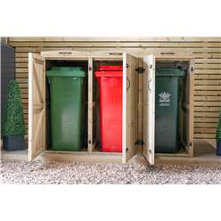Triple Redwood Pressure Treated Wheelie Bin Store - 240/140/140 Litre Bins