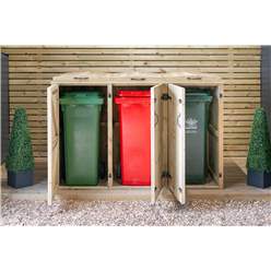 Triple Redwood Pressure Treated Wheelie Bin Store - 240/140/140 Litre Bins