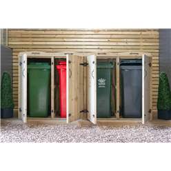 Quad Redwood Pressure Treated Wheelie Bin Store - 240/240/240/180 Litre Bins