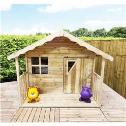 6 X 8 (6 X 6 + 2 Verandah) Hideout Wooden Playhouse With Apex Roof, Single Door And Window + T&g Verandah