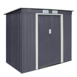 6ft X 4ft (2.01m X 1.21m) Double Door Metal Pent Shed - Dark Grey