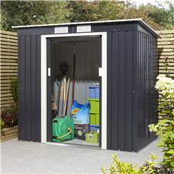 6ft X 4ft (2.01m X 1.21m) Double Door Metal Pent Shed - Dark Grey