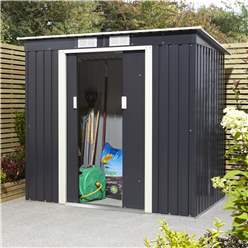 6ft X 4ft (2.01m X 1.21m) Double Door Metal Pent Shed - Dark Grey