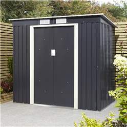 6ft X 4ft (2.01m X 1.21m) Double Door Metal Pent Shed - Dark Grey