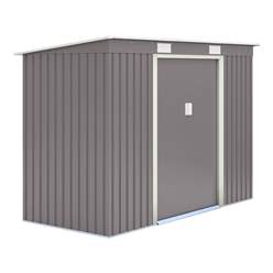 8ft X 4ft (2.61m X 1.21m) Double Door Metal Pent Shed - Light Grey