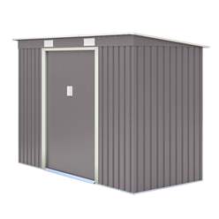 8ft X 4ft (2.61m X 1.21m) Double Door Metal Pent Shed - Light Grey