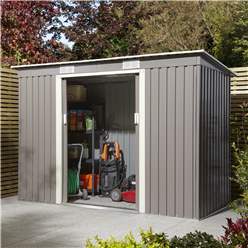 8ft X 4ft (2.61m X 1.21m) Double Door Metal Pent Shed - Light Grey