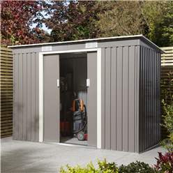 8ft X 4ft (2.61m X 1.21m) Double Door Metal Pent Shed - Light Grey