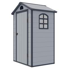 4ft X 3ft (1.34m X 1.04m) Single Door Apex Plastic Shed - Light Grey
