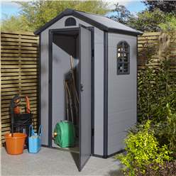 4ft X 3ft (1.34m X 1.04m) Single Door Apex Plastic Shed - Light Grey