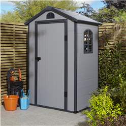 4ft X 3ft (1.34m X 1.04m) Single Door Apex Plastic Shed - Light Grey
