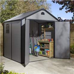8ft X 6ft (2.42m X 1.92m) Double Door Apex Plastic Shed - Light Grey