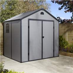 8ft X 6ft (2.42m X 1.92m) Double Door Apex Plastic Shed - Light Grey