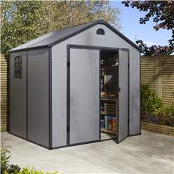 8ft X 6ft (2.42m X 1.92m) Double Door Apex Plastic Shed - Light Grey