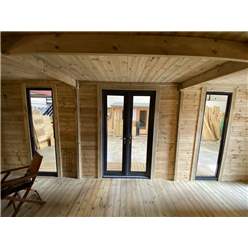 3m X 3m (10ft X 10ft) Executive Plus Insulated Pressure Treated Garden Office - Pvc French Doors And Windows - Increased Eaves Height - 64mm Insulated Walls, Floor And Roof + Free Installation