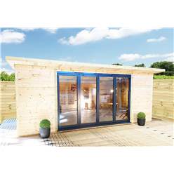 4m X 7m (13ft X 16ft) Deluxe Plus Insulated Pressure Treated Garden Office - Aluminium Fully Opening Bifold Doors - Increased Eaves Height - 64mm Insulated Walls, Floor And Roof + Free Installation