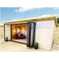 4m X 7m (13ft X 16ft) Deluxe Plus Insulated Pressure Treated Garden Office - Aluminium Fully Opening Bifold Doors - Increased Eaves Height - 64mm Insulated Walls, Floor And Roof + Free Installation