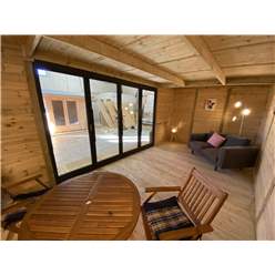 5m X 4m (16ft X 13ft) Deluxe Plus Insulated Pressure Treated Garden Office - Aluminium Fully Opening Bifold Doors - Increased Eaves Height - 64mm Insulated Walls, Floor And Roof + Free Installation