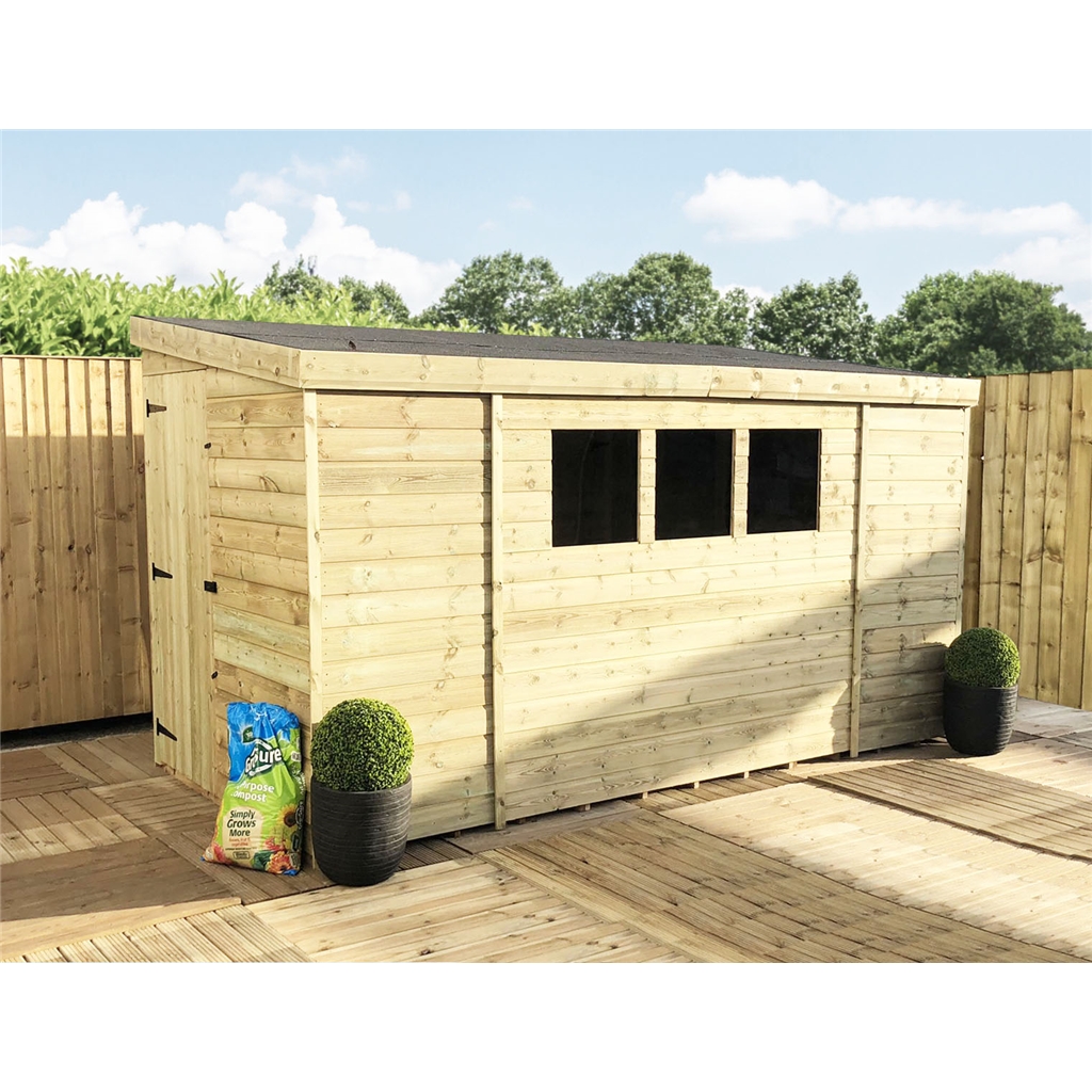 ShedsWarehouse.com | Aston Reverse Pent Sheds (BS) | 10FT x 5FT Reverse  Pressure Treated Tongue & Groove Pent Shed With 3 Windows + Side Door +  Safety Toughened Glass