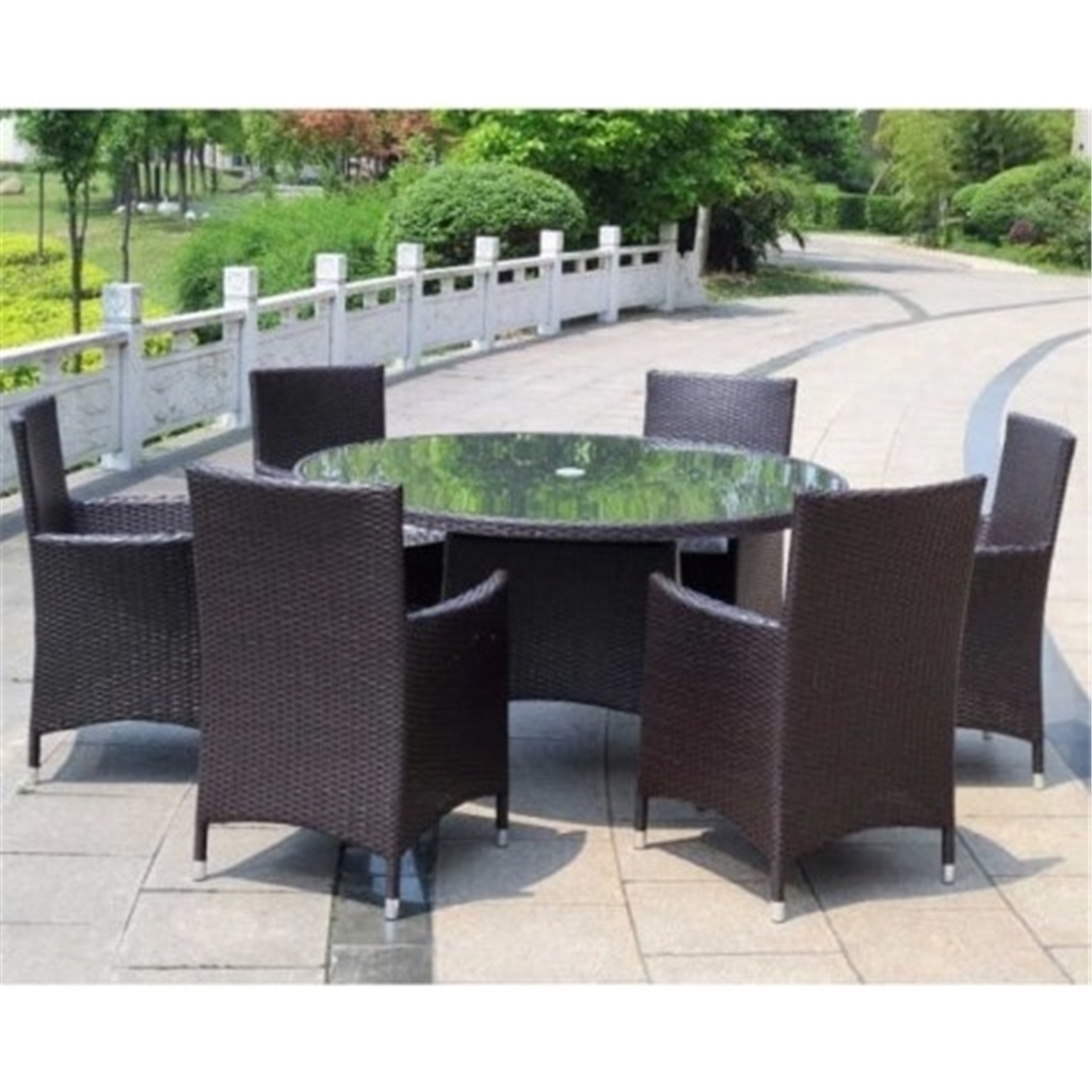 Naples 6 Seater Round Dining Set, Glass Top Garden Table And 6 Chairs