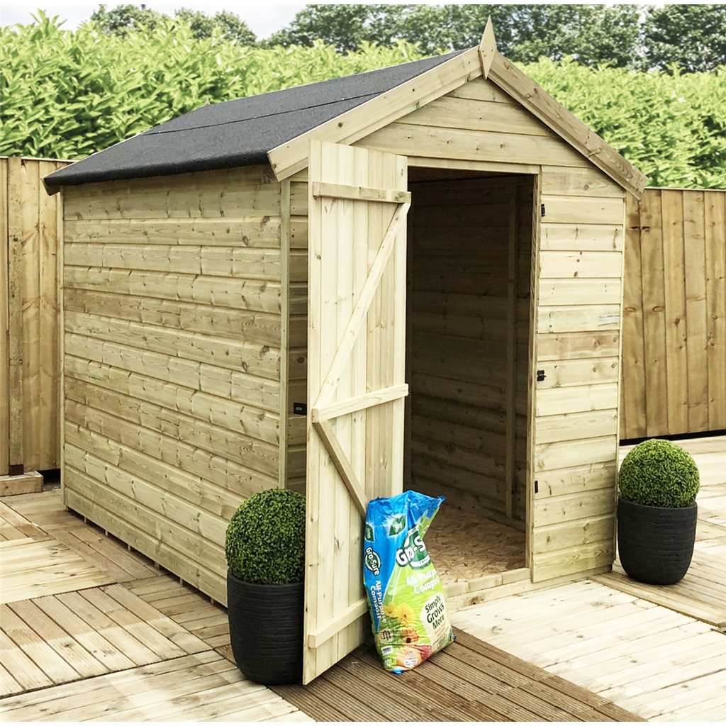 ShedsWarehouse.com | Aston Premier Apex Sheds (BS) | 10FT x 5FT PREMIER  WINDOWLESS PRESSURE TREATED TONGUE & GROOVE APEX SHED + HIGHER EAVES &  RIDGE HEIGHT + SINGLE DOOR - 12MM TONGUE