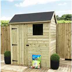 7ft X 5ft Reverse Apex Premier Pressure Treated Tongue & Groove Shed + 1 Window + Higher Eaves & Ridge Height + Single Door + Safety Toughened Glass
