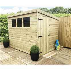 7ft X 7ft Pressure Treated Tongue & Groove Pent Shed + 3 Windows + Side Door + Safety Toughened Glass