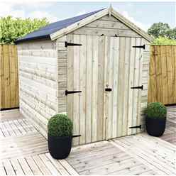 8ft X 6ft Windowless Premier Pressure Treated Tongue & Groove Apex Shed + Higher Eaves & Ridge Height + Double Doors - 12mm Tongue And Groove Walls, Floor And Roof